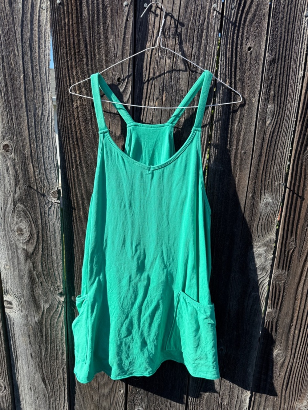 Green Racerback Dress Romper with Pockets